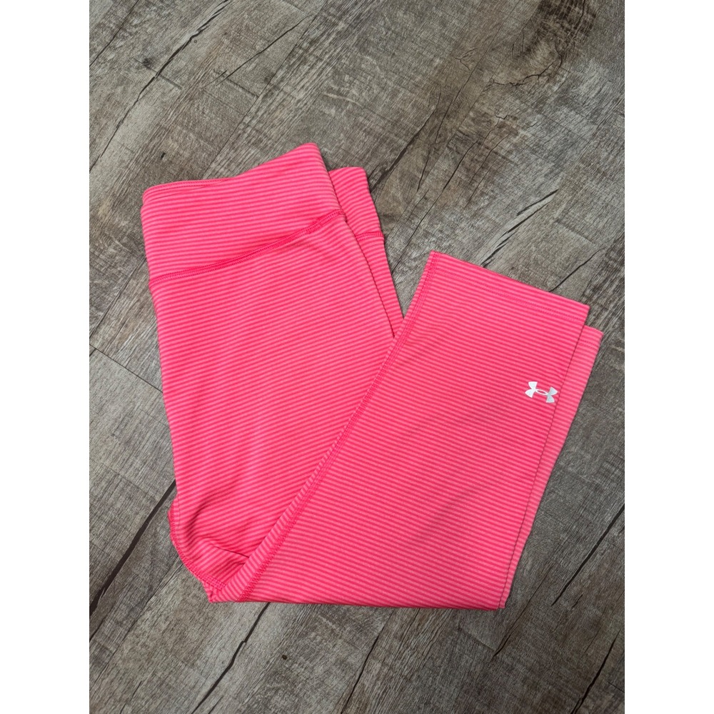 Under Armour HeatGear Pink Striped Compression Capri Leggings Womens Large